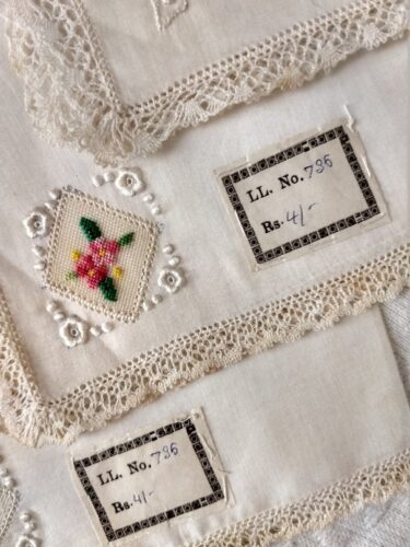 3 Vintage Handkerchief Hankie Petit Point Needlework Lace Label France