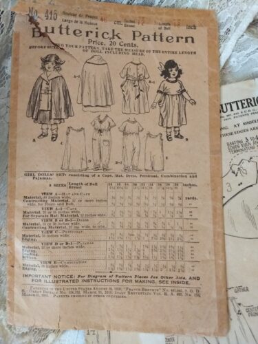 1900's Doll Dress Pattern Dress Cape Underwear Butterick Original