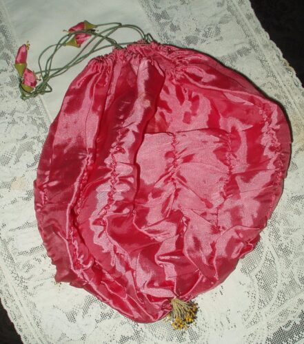 1920s Rayon Lingerie Hosiery Drawstring Bag Rosette Ribbon Buds