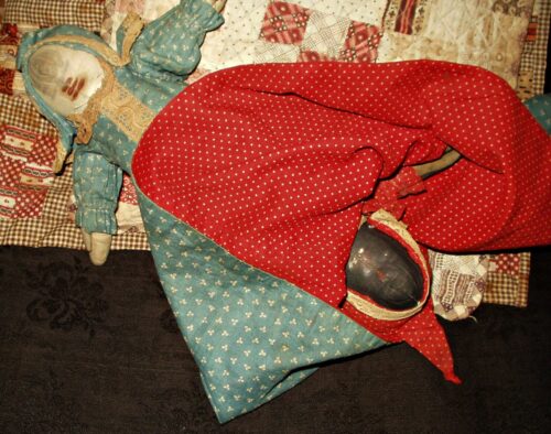 Old Victorian 1900 Rag Cloth Topsy Turvy Doll Red Blue Calico Dress