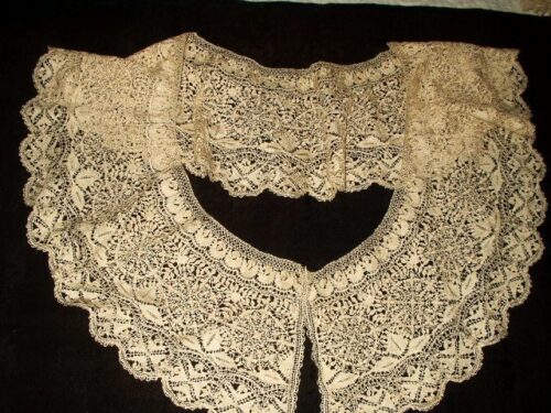 Antique 19th Century Victorian Handmade Silk Maltese Bobbin Lace Collar