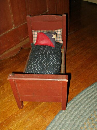 Antique Victorian Early 1900 Country Primitive Wooden Doll Bed