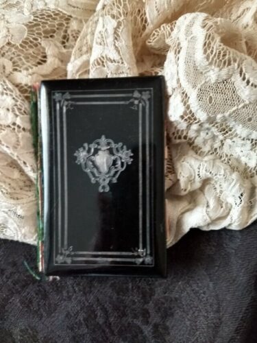 Antique French Celluloid Calling Card Notebook Case Holder Silver Inlaid