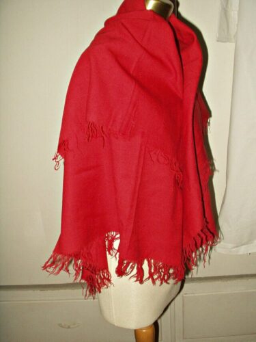 Antique 19th Century Victorian Hand Fringed Red Wool Shawl Scarf