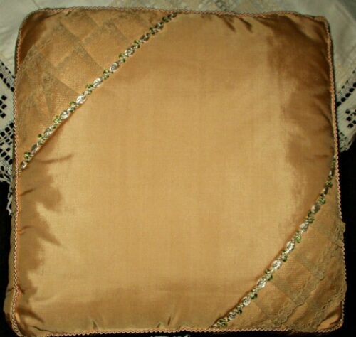 Vintage 1920s Bed Boudoir Rayon Fabric Box Pillow Lace Trim