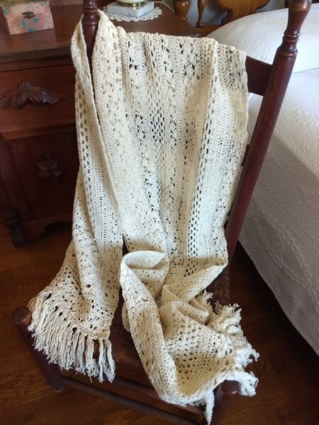 Vintage 1920 Crochet Wool Scarf Shawl Wrap Handmade