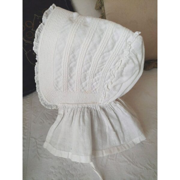 Primitive Child Sunbonnet White Dimity Cotton Corded 1850 1880