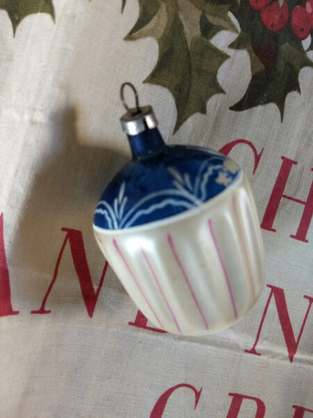 Vintage 1950 Christmas Tree Ornament Red White Blue Indent Opaque Paint