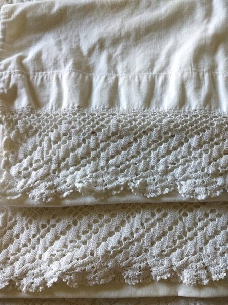 Vintage Pair Pillowcases 1920s 1930s Hand Crochet White Cotton