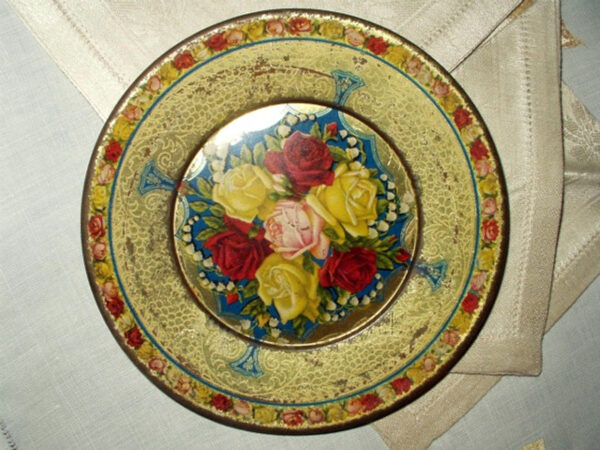 Antique Vintage Edwardian 1920s Roses Tin Litho Toy Play Dish Plate