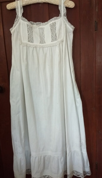 Antique Vintage 1920s Nightgown Petticoat Slip White Cotton Lace Tucks