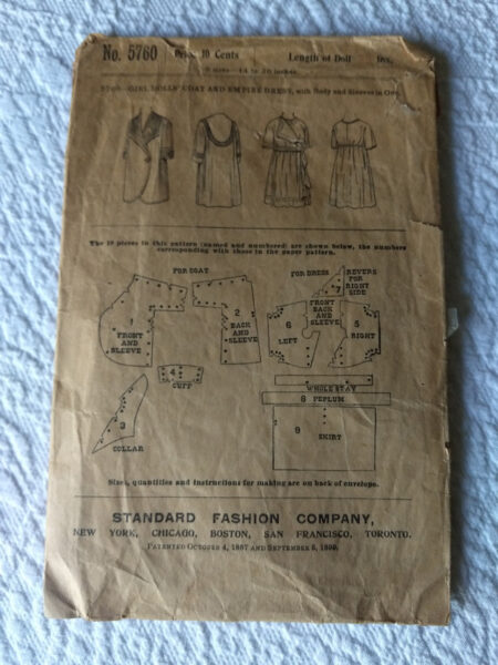Antique 1900s Doll Dress Coat Pattern Standard Fashion Co Original