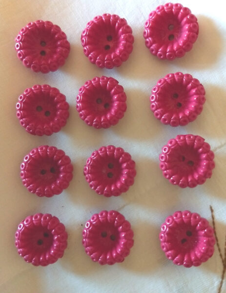 12 Vintage Buttons 1940s Molded Plastic Rose Pink Dress Sewing Crafts