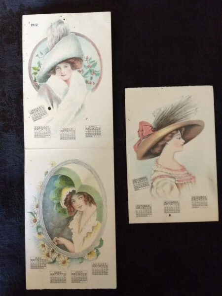 Vintage 1900 Calendar Postcard Woman Big Hat 3 Different