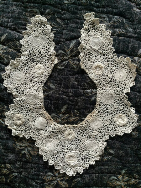 Vintage Irish Crochet Dress Collar Rosette Motif Edwardian 1920s