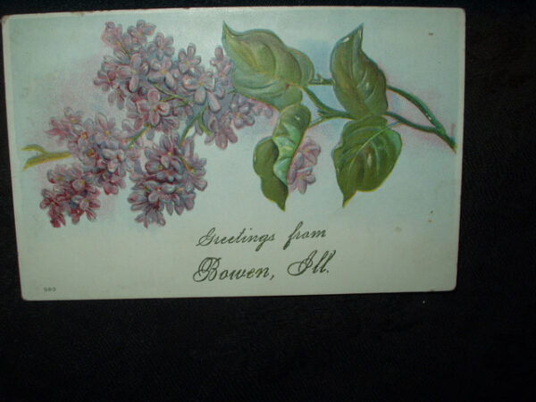 Vintage 1909 Bowen Illinois Postcard DieCut Lilac Flowers