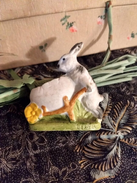 German Bisque Easter Rabbit Egg Vintage Early 1900s Miniature