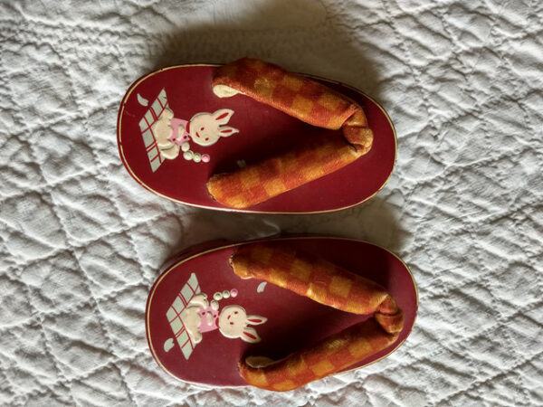 Children Vintage Wooden Clog Sandals Thongs Flip Flop Geta Shoes 1950s Rabbit