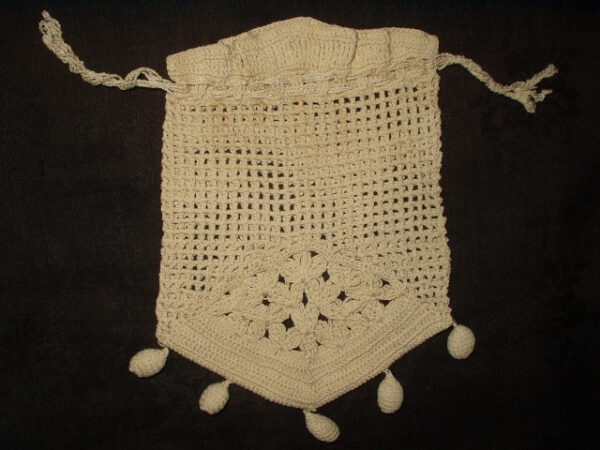Antique Vintage Hand Crochet Drawstring Edwardian 1920 Purse Ball Tassel