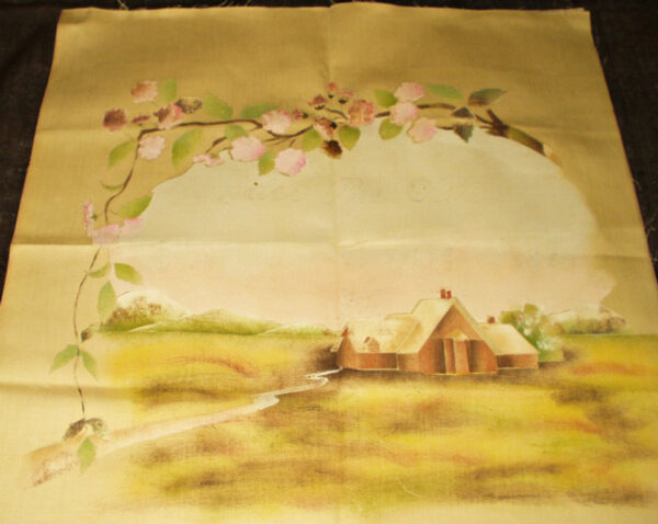 Victorian Chromo Lithograph Printed Pillow Cover Farm Under The Old Apple Tree