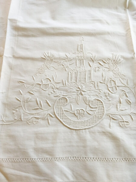 Pair Pillow Shams Victorian 1900 Italian Trousseau Church Angels Embroidery