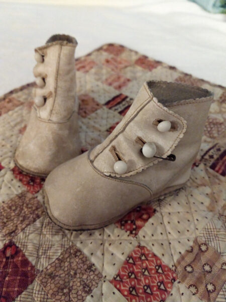 Leather Baby Shoes High Top Button Antique 1900s 1920s