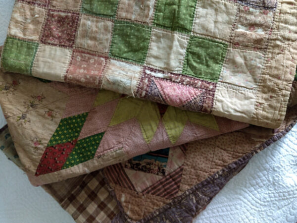 3 Antique Civil War Crib Quilts Calico Fabrics Star Patchwork Hand Stitched AS IS Lot 19th Century