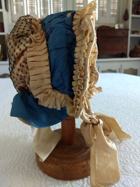 Civil War Childs Bonnet Silk Fabric Tulle Net Ribbon Trim Antique 1860s Hat