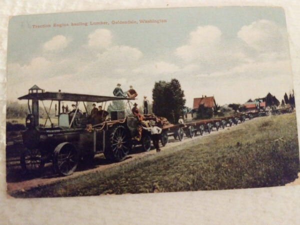 Antique Postcard Traction Engine Log Train Goldendale Washington