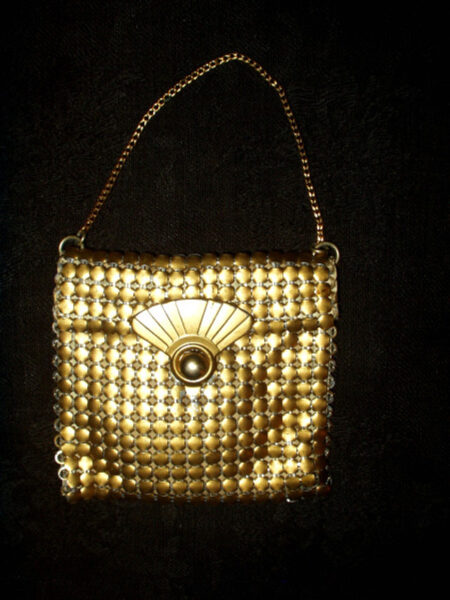 Art Deco Brass Mesh Purse Compact 1920s 1930s Antique Bag Pouch