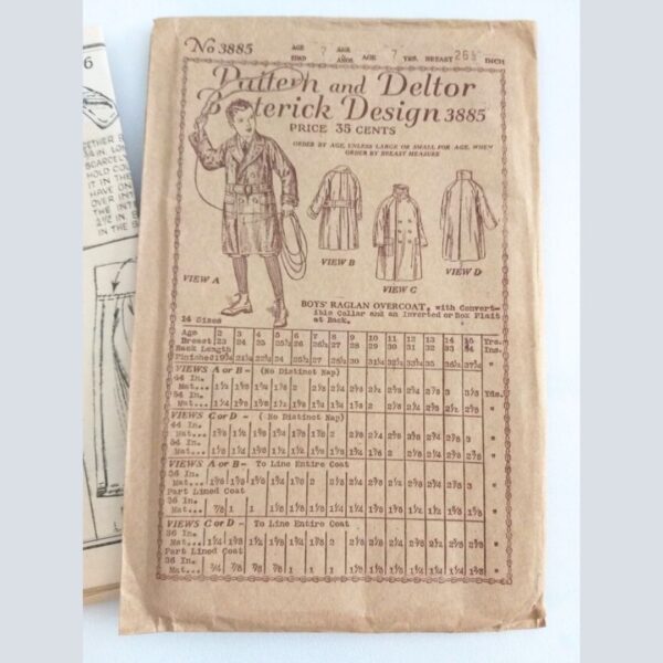 Butterick Sewing Pattern Boy Overcoat 3385 Uncut Year 1919