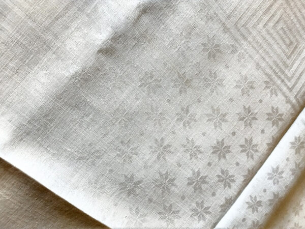 Victorian Edwardian Antique Damask Linen Napkin Large Size Snow Flake Greek Key Border