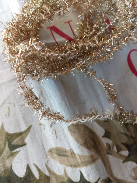 Vintage 1920 1930 Gold Tinsel Christmas Feather Tree Garland Roping Copper String