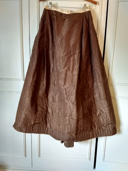 Victorian Civil War Era Brown Silk Petticoat Fancy Hand Quilted Chevon Design