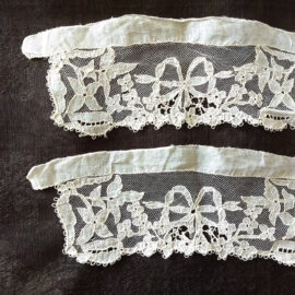 Antique Victorian 1900 Lace Carrickmacross Tulle Applique Flower Bow Motif