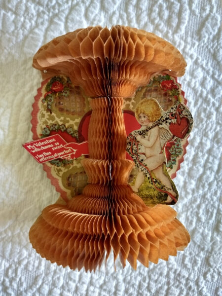 1930 Vintage Valentine Honeycomb Tissue Folding Cupid Heart Flower