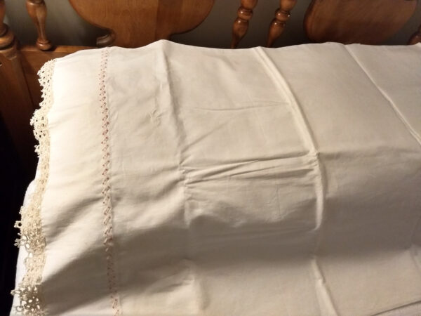 Vintage Bolster Pillowcase Tatted Trim 1950s Bedding Unused