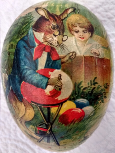 Antique Paper Mache Easter Egg Candy Germany Artist Rabbit Child