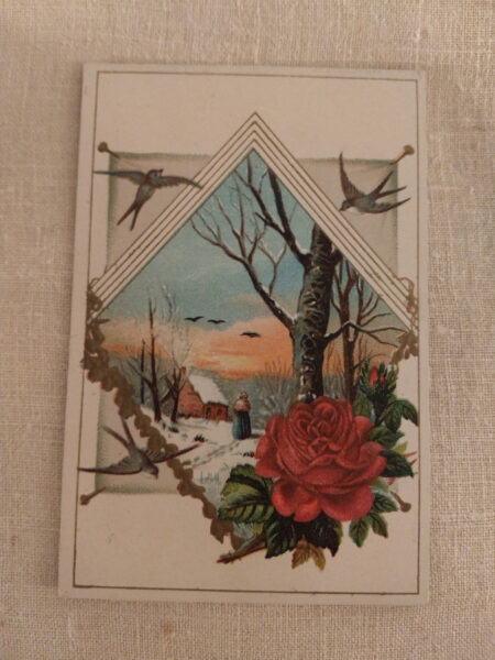 1900s Advertising Trade Card Acme Coffee Scene Rose Bluebirds
