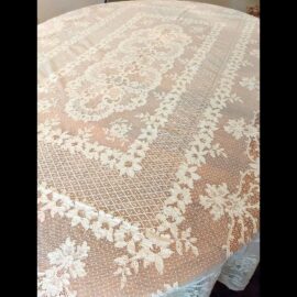 Antique Alencon Lace Tablecloth France Label Vintage 1920s 1930s Leavers Lace Banquet Size Floral Motif