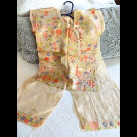 Children 1920s Vintage Silk Pajamas Asian Chinese Influence Flower Design