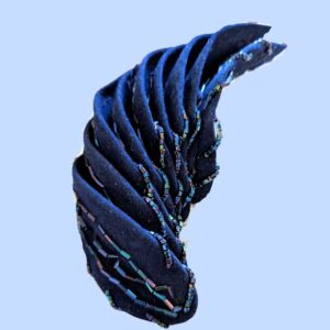 1940's Beaded Felt Millinery Hat Trim Navy Blue Leaf Shape