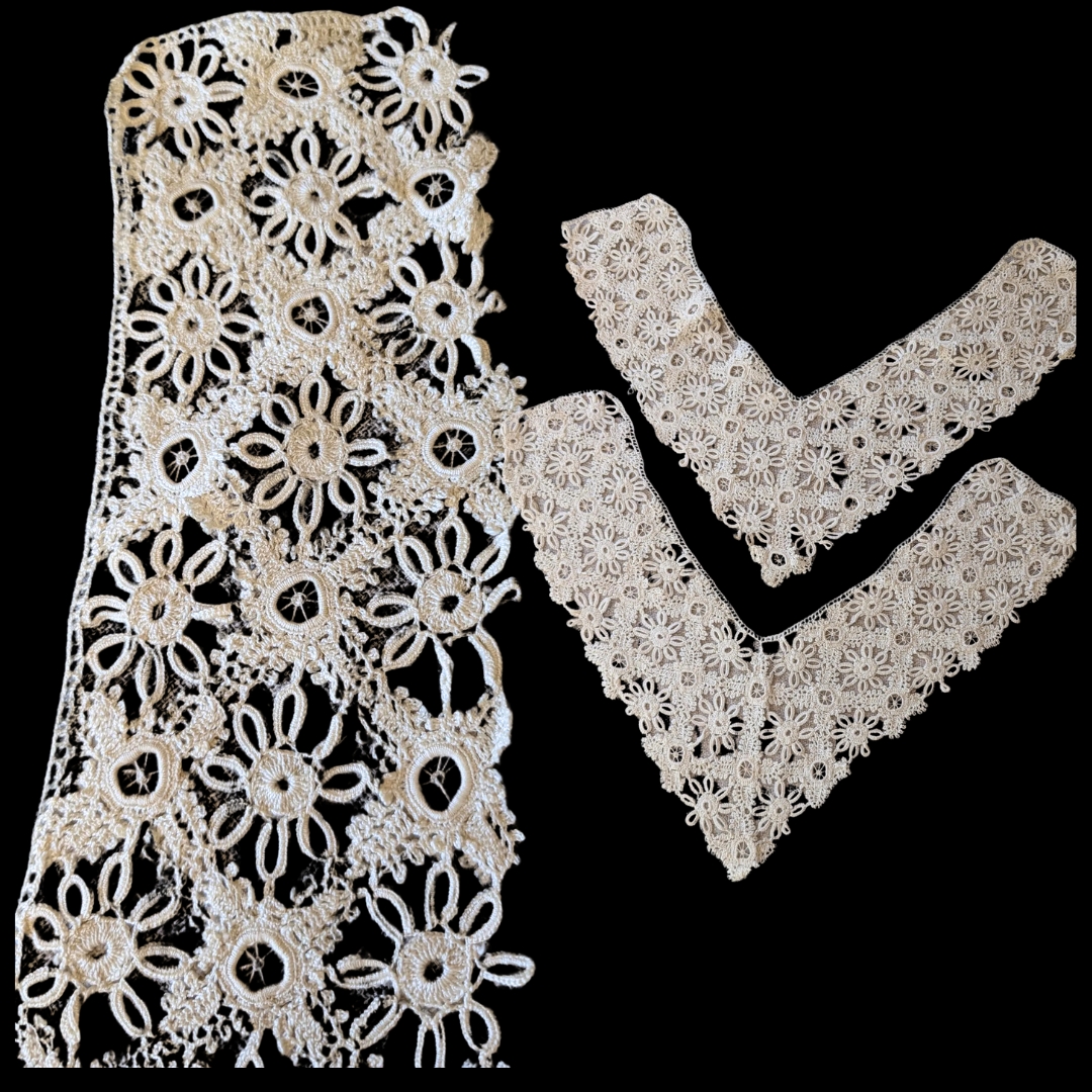 2 Hand Tatted Corner Trim Tatting Decorative Embellishment 1900's Unused