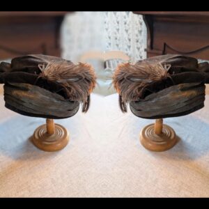 Edwardian Plush Velvet Hat with Feathers and Metallic Band – c. 1912–1917