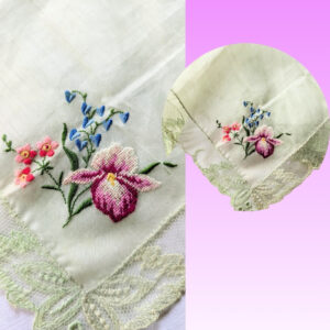 Vintage 1920's Handkerchief Pettipoint Embroidery Lace Edging Mint Green Unused