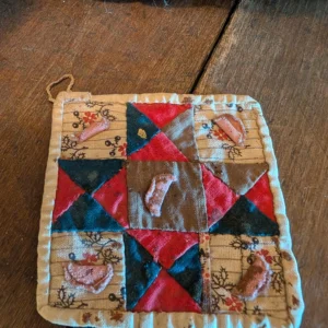 Miniature Potholder Quilted 1900s Toy Hot Pad Americana Primitive Children Pretend Play