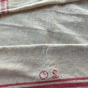 1900s Homespun Towel Monogram Red Stripe Primitive Farmhouse Kitchen