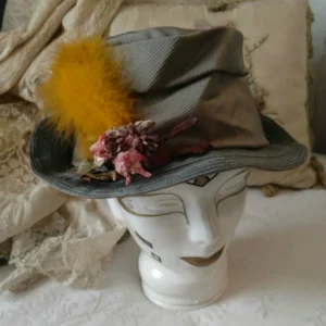 Edwardian Vintage Hat Faille Fabric Millinery Feather Artificial Flower Trim Horsehair Braid