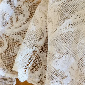 Antique Wide Brussels-Style Lace Trim – 2 Pieces, 74" Each – Fern & Sunflower Motif