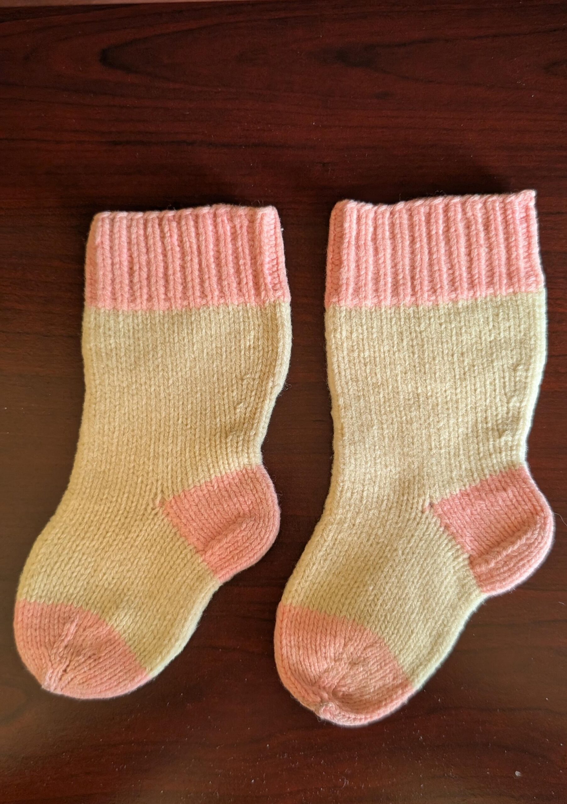 Victorian Pair Hand Knitted Wool Baby Stockings Hosiery 1900's Unworn